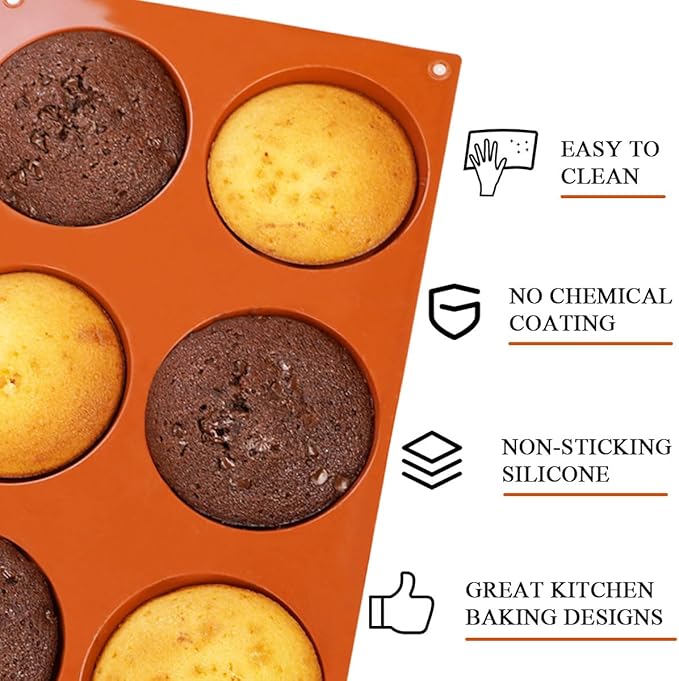 3 Pack Silicon Muffin Top Pan, 6-Cavity Non-Stick Egg Molds for baking, 3" Round Silicone Muffin Tin for English Muffins, Egg bites, Corn Bread, Whoopie Pies, Cookies