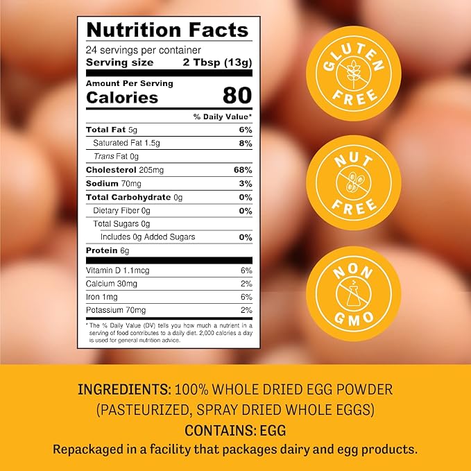 Judee's Gluten Free Dried Whole Egg Powder - Versatile Baking with Egg Powder - Camping & Backpacking with Protein Mix - Long-Term Storage Ready Blend - 11 Oz