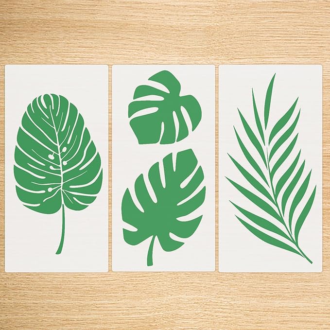 3 Pcs Leaf Painting Stencils Flexible Paint Fern Leaf Turtle Stencil Reusable Tropical Palm Monstera Botanical Leaves Wall Stencil Drawing for DIY Crafts Furniture Canvas Wood Home Decor