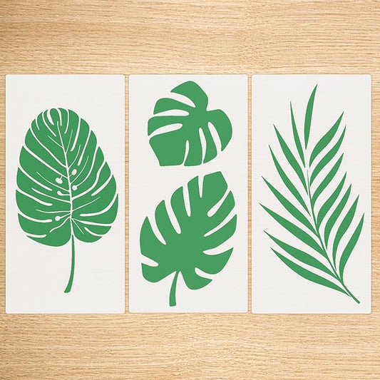 3 Pcs Leaf Painting Stencils Flexible Paint Fern Leaf Turtle Stencil Reusable Tropical Palm Monstera Botanical Leaves Wall Stencil Drawing for DIY Crafts Furniture Canvas Wood Home Decor