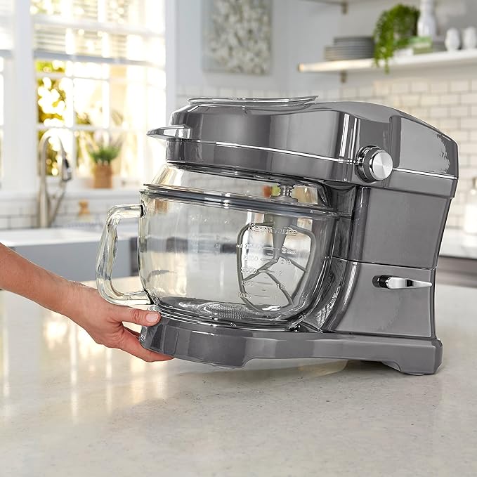 Kenmore 500W Oviation Stand Mixer - 10 Speed Mixing, Tilt-Head, 5QT Handheld Glass Bowl With Pouring Top Splash Guard, Flat Beater, Whisk, Dough Hook Attachments Countertop Kitchen Appliance, Grey