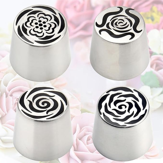 Cake Decorating Kit Extra Large Russian Piping Tips Stainless Steel Icing Tips Set for Buttercream Roses 3D Floral Designs Baker Tools for Wedding Birthday Cakes Cupcakes Cookies (4)