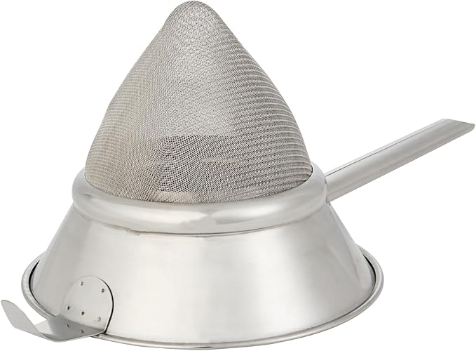 Restaurantware Chinois Strainer 1 Count 8" Stainless Steel Bouillon Cone with Extra Fine Mesh China Cap Strainer for Sauces, Stocks, Soups, Broths, Sifting, Sieving, Professional Kitchen Tools