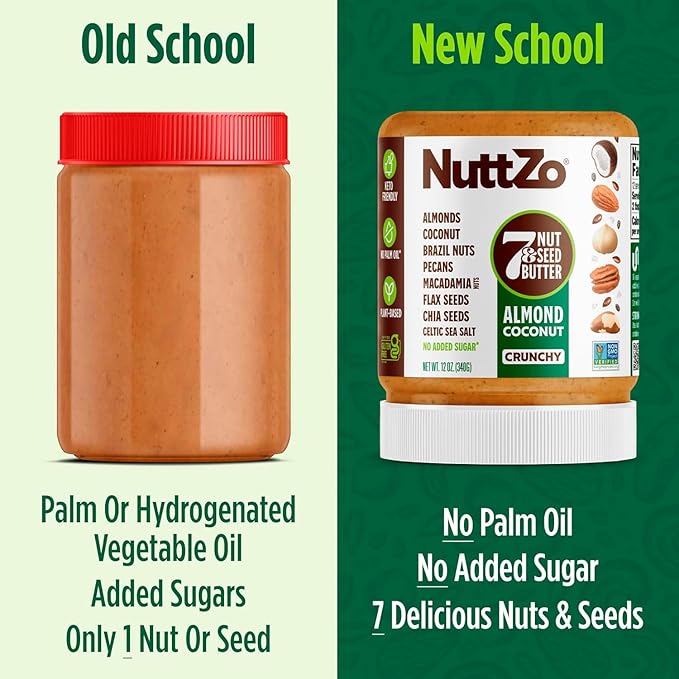 NuttZo Almond Coconut and Chocolate Almond Coconut 7 Nuts & Seed Butter Bundle | Keto Friendly | Almonds, Brazil Nuts, Macadamia, Pecans & More | 4g of Protein, 1g of Sugar | Gluten Free | 12 oz Jar