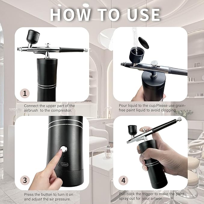 Airbrush kit,Airbrush for Nails,Airbrush Cordless Rechargeable 3-Speed Adjustable air Pressure Settings,High Pressure Airbrush for Nails Art, Painting, Cake Decor, Cookie, Mode, Makeup, Barber