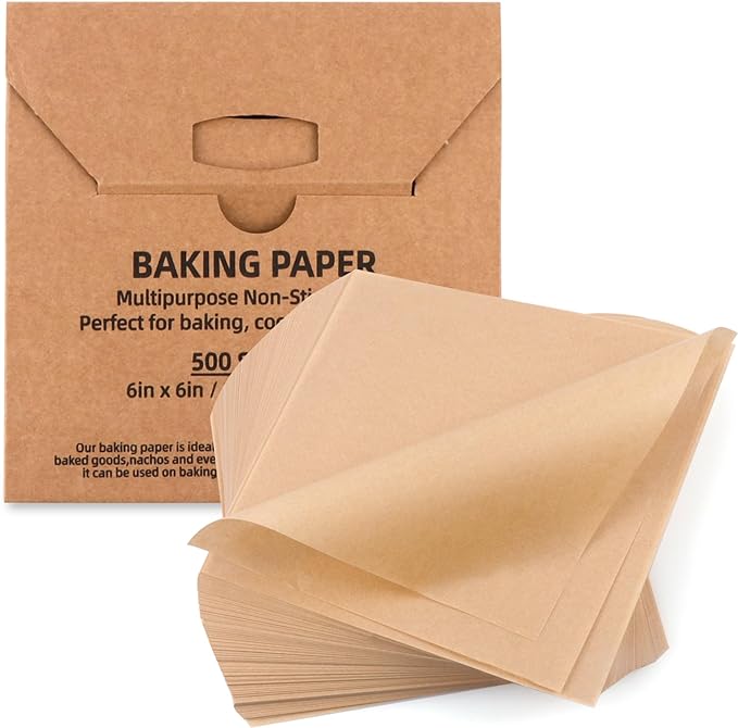 500 Pcs Parchment Paper Baking Sheets, 6"x6" Precut Non-Stick Baking Parchment Paper Sheets Bun Sheet Pan Liners.Baking Grilling Air Fryer Steaming Bread Cup Cake Cookie (Brown-6"x6")
