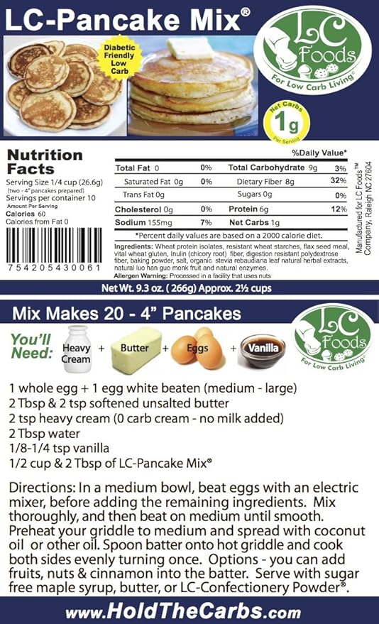 Low Carb Foods Pancake Mix | Great Taste | High Protein | 100% All-natural Ingredients | No Sugar Diabetic Friendly | Maltitol & Artificial Sweetener Free | 9.3 Oz Package