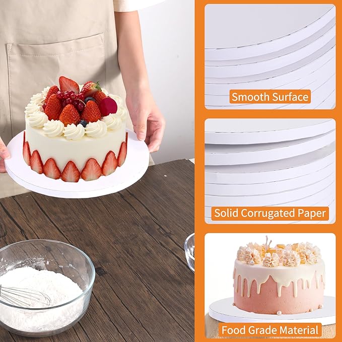 8Pcs Cake Boards 10 Inch Round,White Sturdy 1/2 Inch Cake Drum,10 Inch Cake Boards,Disposable Cake Plates,Corrugated Cake Base Cake Drums for Father's Day