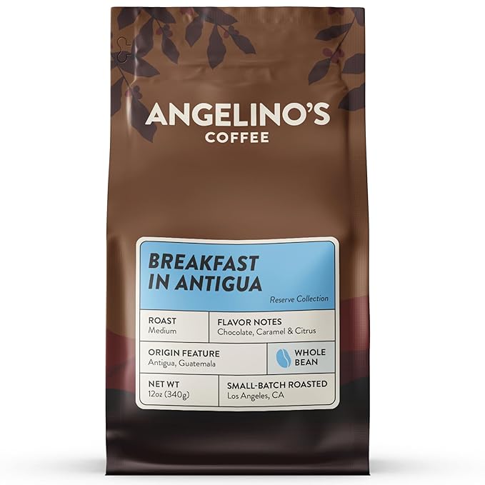 Angelino's Coffee Breakfast Blend Coffee, Reserve 12oz Whole Bean, Medium Roast Guatemala Coffee with Chocolate & Caramel Notes, Guatemalan Coffee Beans with Citrus Hints - Breakfast in Antigua