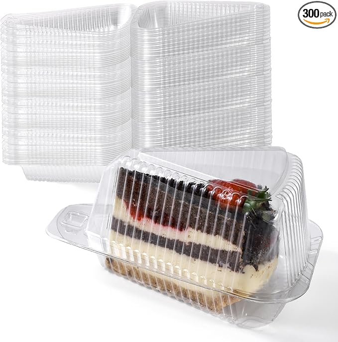 Fit Meal Prep 300 Pack Cake Slice Plastic Containers with Lids - Single 5” Clear Medium Dome Hinged Lid Cheesecake Container, Pie, Food Box, Take Out Togo Packaging for Home, Bakery and Cafe Business