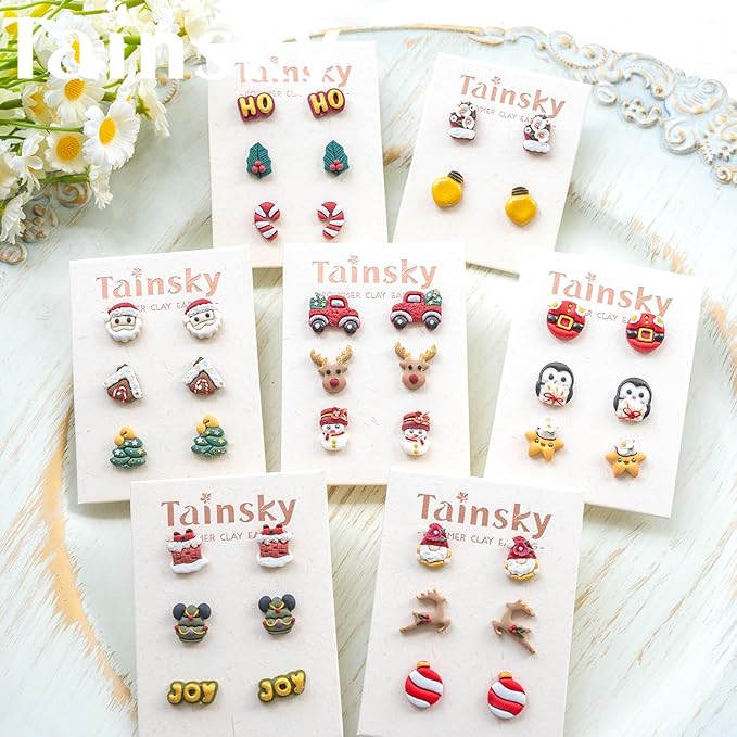Tainsky Christmas Polymer Clay Cutters, 49 Shapes Christmas Studs Clay Earrings Cutters (Studs)