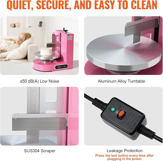 VEVOR Cake Decorating Machine, Cake Cream Spreading Coating Smearing Machine, Low Noise Cake Frosting Machine, Turntable with Adjustable Scraper, for 4" to 12" Cake, 25-320RPM Rotating Speed, Pink