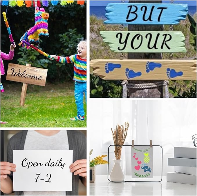 Stencils for Painting, 45 Pack, 8.27x5.52 Inch, Reusable Plastic Large Letter Stencils for Painting on Wall, Wood, Fabric, Rock, Chalkboard, Signage, Art Projects