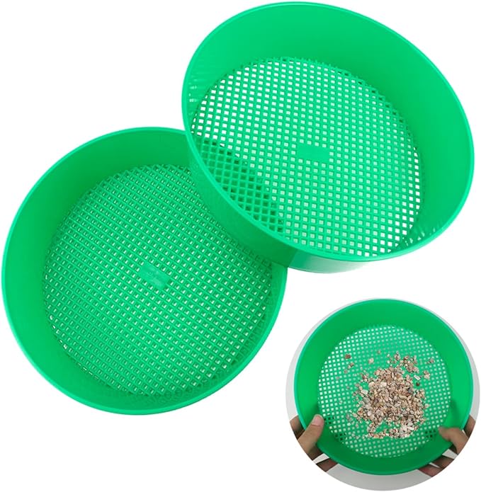 2Pcs Round Garden Soil Sieve Pan Plastic Sand Sifter Set for Sieve Work of Small Gravel, Soil, Sand（Green）