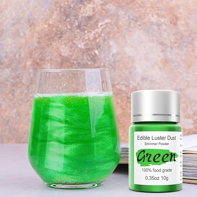Green Luster Dust Edible Glitter for Cakes Cocktails – 10g Colaele Edible Shimmering Dust for Chocolates, Metallic Food Coloring Powder for Cake Decorating Edible Glitter for Drinks, No Gluten,Vegan