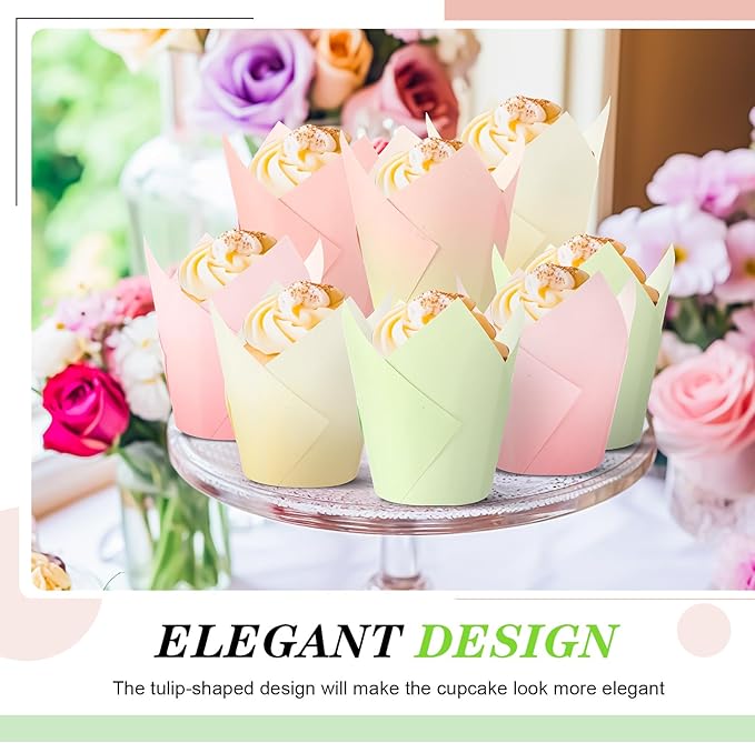 Havawish 500 Pcs Standard Size Cute Color Tulip Cupcake Liners, Party Baking Liners Greaseproof Cupcake Wrappers Muffin Liner Baking Cups for Wedding Birthday Baby Shower Holiday Party