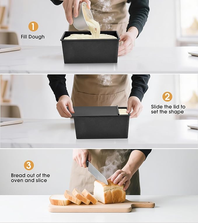 Pullman Loaf Pan with Lid, 9×4 Inch Nonstick Aluminized Steel Bread Pan, 1.1 lb for Homemade Sandwich Bread