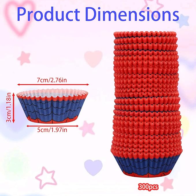300pcs Spider Web Cupcake Liners, Paper Red & Blue Baking Cups for Muffins Cakes Ice Cream Dessert Spider Themed Party Supplies for Birthday Wedding & Halloween