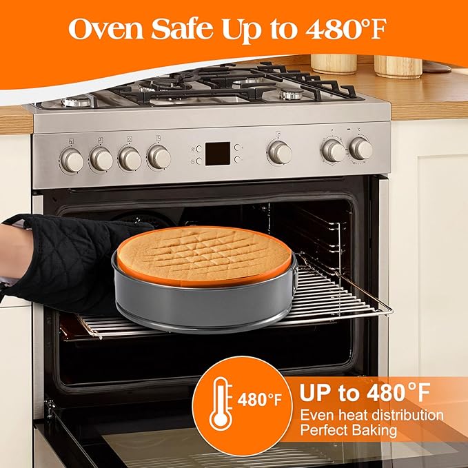 Silicone Baking Mat for Springform Pan 9 inch, Prevent cake from Sticking to Bottom and Side,Easy Clean & Non Sick Silicone Baking mat for Cheesecake Pan （Orange）