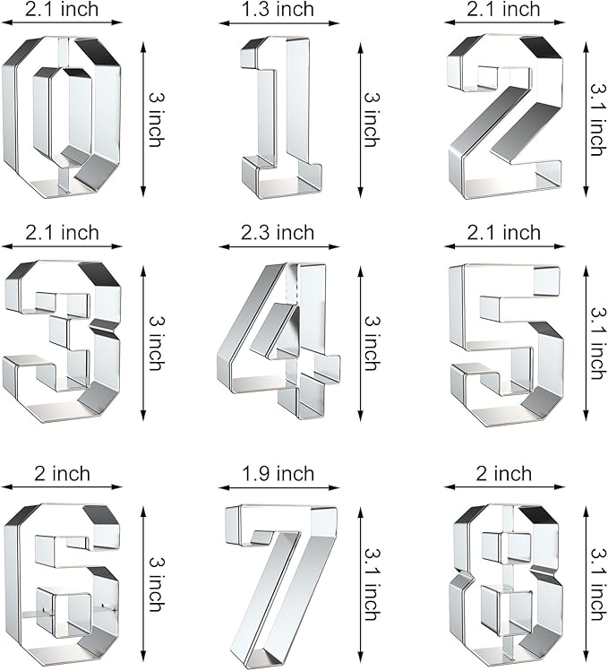 Number Cookie Cutter Set 3 Inch - 9 Piece Large Numbers #0#1#2#3#4#5#6 (#9) #7#8 Shapes Biscuit Fondant Baking Mold - Stainless Steel