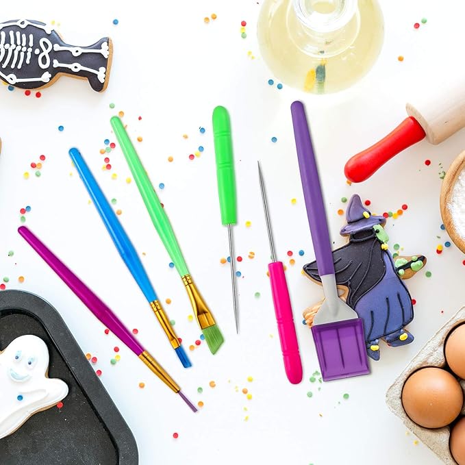 Boao 15 Pieces Cake Decorating Tool Set Cookie Decoration Brushes Cookie Scriber Needles Sugar Stir Needle for Cake Fondant Decoration Supplies