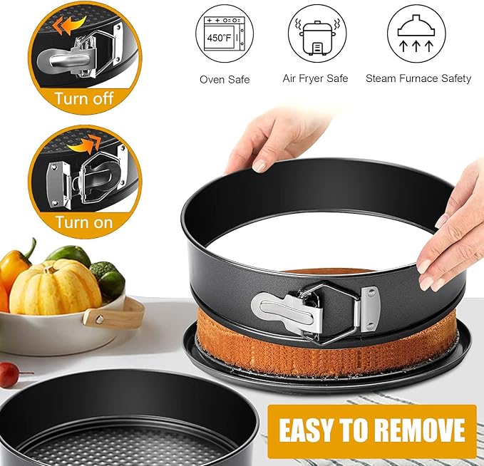 Springform Pan Set of 4 Round Cake Baking Pans with Removable Bottom Leakproof Cheesecake Springform Pan Protector 10 Inch Bakeware for Cake, Cheesecakes, Pizza (4/7/8.6 In)