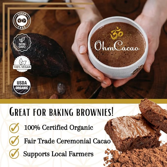 OhmCacao Duo: Organic Pure Cacao Powder & Organic Mushroom Cacao Powder