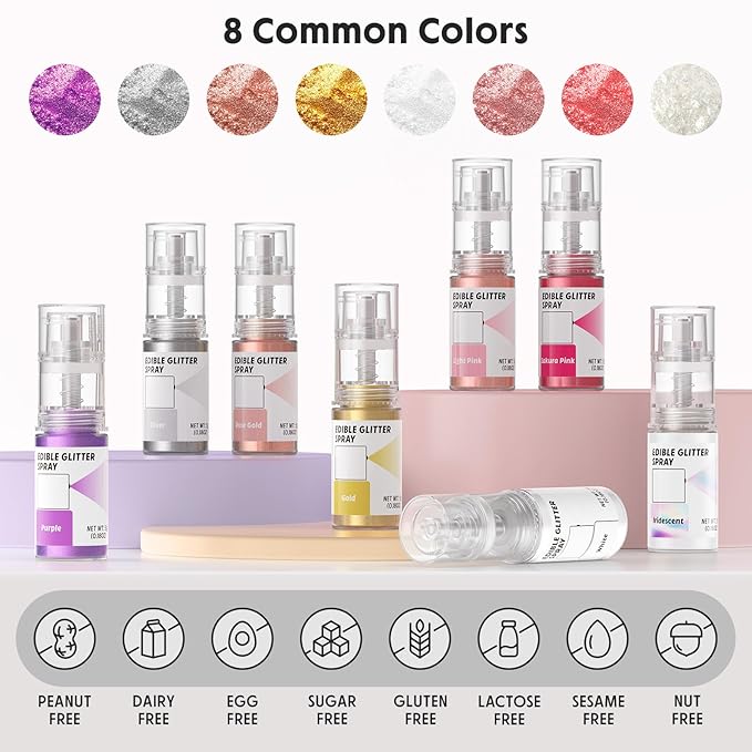 Edible Glitter Spray,Food Grade 5g Edible Glitter for Cake Decorating Desserts, Beverages, Cupcakes, Cake Pops and Cookies - Silver