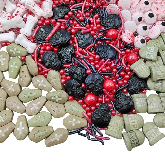 Homankit Halloween Sprinkles for Cake Decorating Edible Eyes Red Black Sprinkles Dog Bones Tombstone Skull Sprinkle Mix Cake Cupcake Toppers Cookie Dessert Decorations 3.2 Ounces