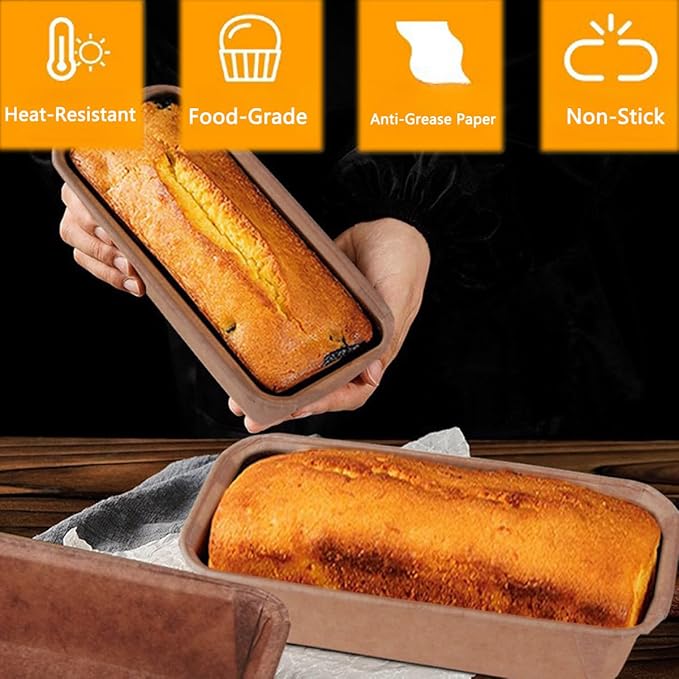 50Pcs Paper Loaf Pans for Baking, Parchment Cupcake Liners KraftPaper Loaf Pan, Disposable-Paper Baking Loft Mold for Microwave Freezer Oven Safe Display,Wedding Birthday