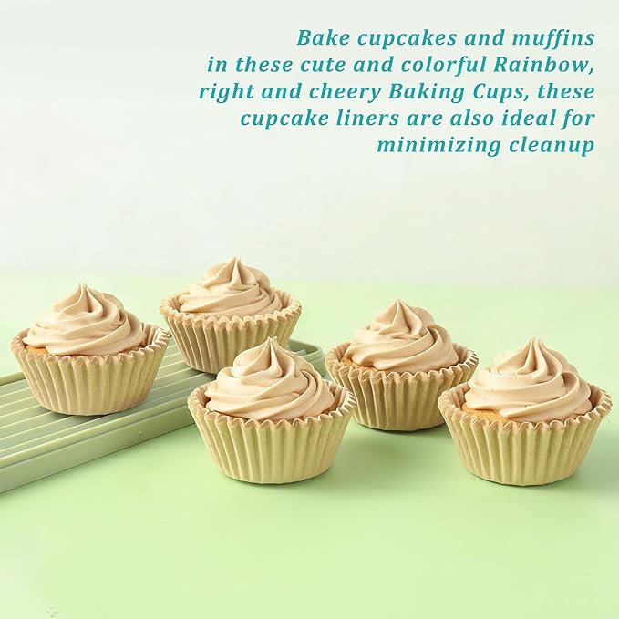 1000 Count White Paper Cupcake Liners, Standard Size 1.4 Inch, Unbleached Baking Cups for Muffins and Cupcakes (Brown, 1.4 Inch)