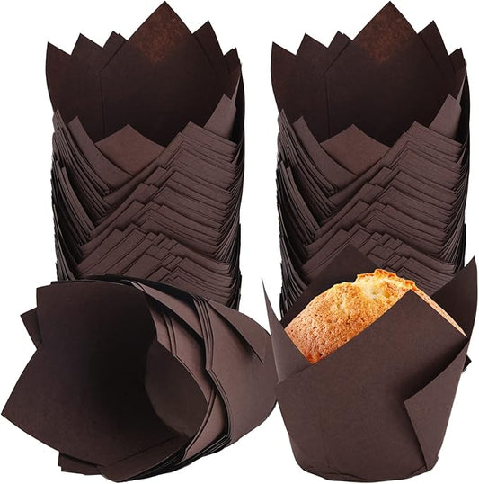 200Pcs Tulip Cupcake Liners Muffin Baking Holders Premium Cups Wrappers Christmas Lliners for Weddings, Birthdays, Anniversaries, and Special Occasions（Brown）