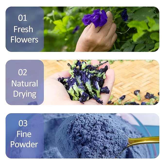 Organic Butterfly Pea Flower Powder - 1.76oz | Natural Blue & Purple Food Coloring | Great for Drinks, Baking & Smoothies | Rich in Antioxidants | Caffeine-Free | Vegan & Gluten-Free