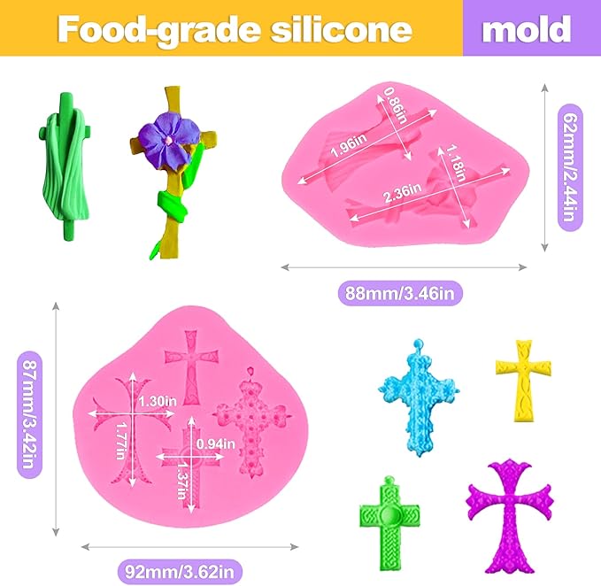 3 PCS Reusable Large Silicone Cross Mold Set - For Cake Toppers, Fondant, Cupcake & Candy Decorations