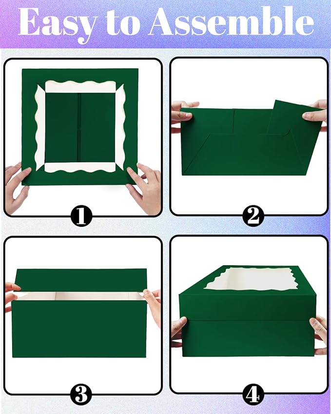 Bakepacker 36pcs 12x12x8 Inches Cake Boxes with Window 18-Packs Green Cake Boxes 12 Inch Bakery Boxes (18 Cake Boxes +18 Cake Boards Included)