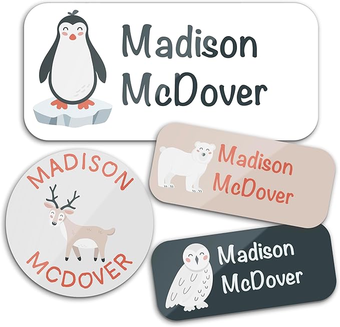 Personalized Waterproof Name Labels for Kids | Optional Packs 50, 150, 230 Labels | Custom Name Stickers for Kids' Clothing Tag, Water Bottle, Lunch Box, Customize Kid Name Label for Daycare Polar