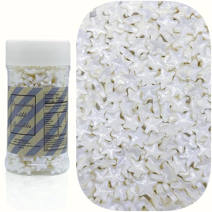 Dynastang 10mm White Stars Sprinkles Edible Stars Cake Decorating Stars Cake Decorations Cupcake Toppers Cookie Decorating Perfect for Cakes, Cupcakes, Desserts Toppings 3OZ