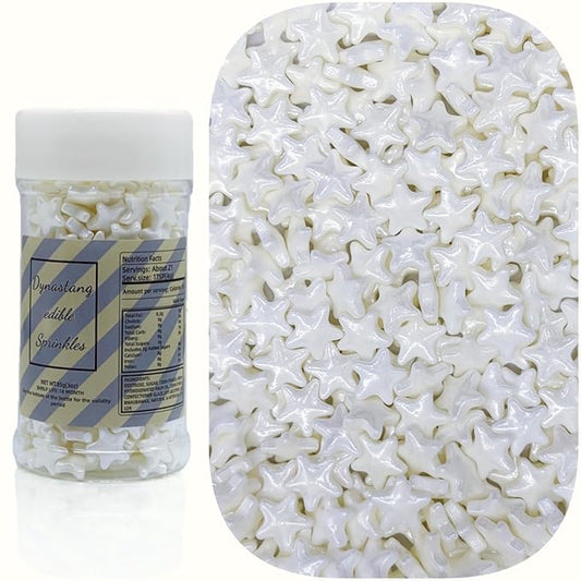 Dynastang 10mm White Stars Sprinkles Edible Stars Cake Decorating Stars Cake Decorations Cupcake Toppers Cookie Decorating Perfect for Cakes, Cupcakes, Desserts Toppings 3OZ