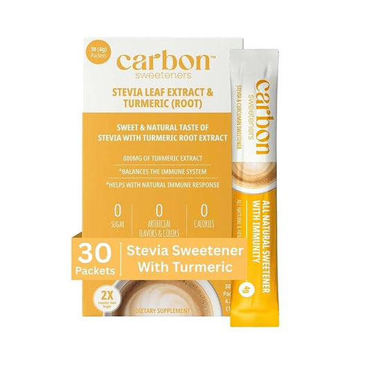 Carbon Sweeteners Stevia Sweetener Packets with Turmeric for Immunity Boosting - Supports Overall Immunity and Promotes Anti Inflammation, 30 Count (Pack of 1)