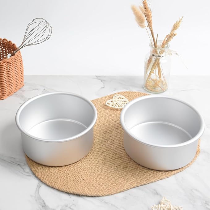 Aluminum smash cake 6×3 inch round Cake Pans Set of 2,anodized aluminum cake pans,layer cake pan, baking pan For birthday cake, party Silver (6×3 round Cake Pan,Set of 2)