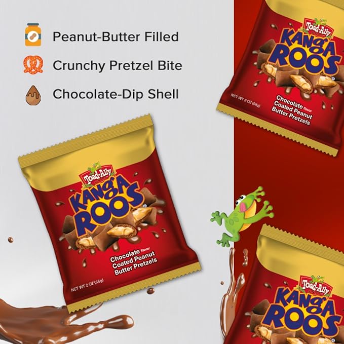Kanga Roos Chocolate Covered Peanut Butter Filled Pretzels 2oz Bag | Sweet and Salty Snack Treat | Crunchy Pretzels Coated in Chocolate | Grab-and-Go Candy Snack - 2 oz x 24 ct. - Peg Bag
