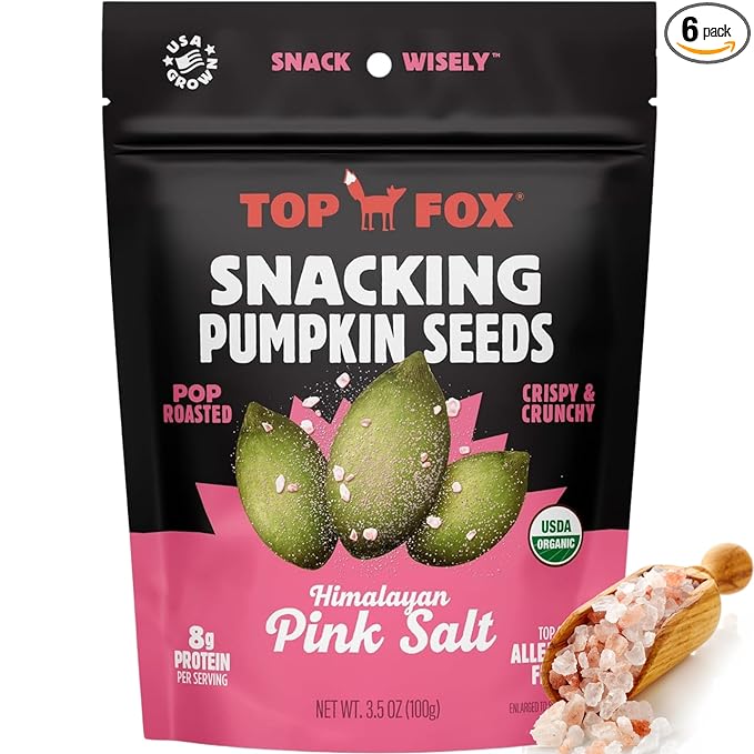 Top Fox Snacks Pumpkin Seeds to Eat (Himalayan Pink Salt, 5.5 oz – 2 Pack) - Gluten Free Snacks, Protein Snacks, Keto Friendly Snacks, Allergen Free Snacks, Paleo & Vegan - Organic Pop-Roasted