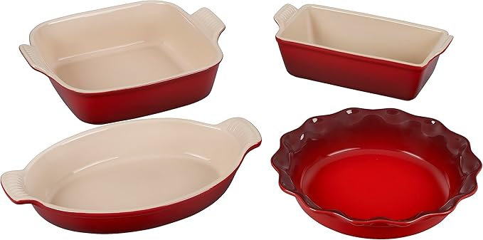 Le Creuset Stoneware 4 PC Heritage Bakeware Set, Cerise