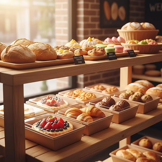 Hiceeden 50 Pack Charcuterie Boxes with Clear Lids, 8.4"×5.7"×2.8" Paper Bakery Dessert Sandwich Box, Disposable Large Food Containers for Cookies, Donuts, Muffins, Salad, and Pastry, Brown