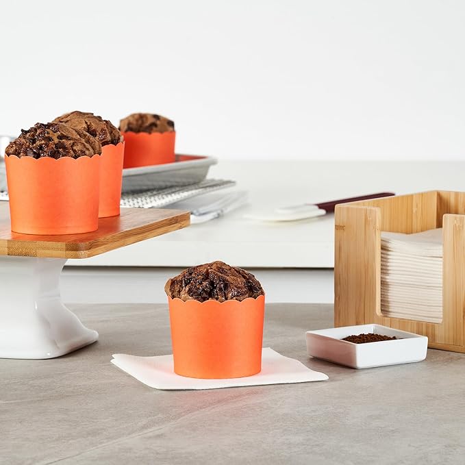 Panificio 6 Ounce Cupcake Wrappers, 200 Scalloped Baking Cups - Oven-Ready, Greaseproof, Orange Paper Cupcake Liners, Disposable, For Birthdays, Baby Showers, Or Weddings - Restaurantware