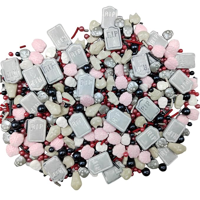 Halloween Sprinkles Edible Red Black Sprinkles for Cake Decorating, Tombstone Skull Palm Bloody Sprinkle Mix for Cupcakes Cake Toppers Cookies Baking Decoratings
