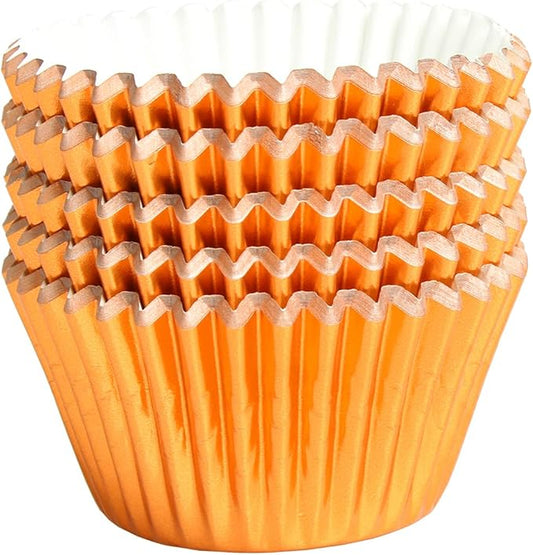 100Pcs Foil Cupcake Liners - Foil Baking Cups for Muffins, Wedding, Birthday, Baby Shower Parties (Orange)