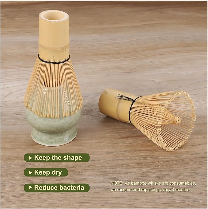 Matcha Whisk Set Mottled Green, Ceramic Matcha Kit Set Christmas Gift Includes Matcha Bowl, Matcha Whisk and Holder, Bamboo Scoop, Scoop Rest, Sifter and Tea Towel - 7 Pcs Matcha Kit for Lovers
