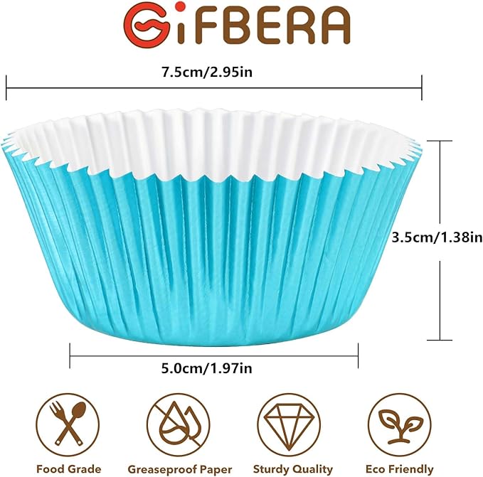 Gifbera Foil Cupcake Liners Metallic Paper Muffin Standard Baking Cups 200-Count (Aqua)