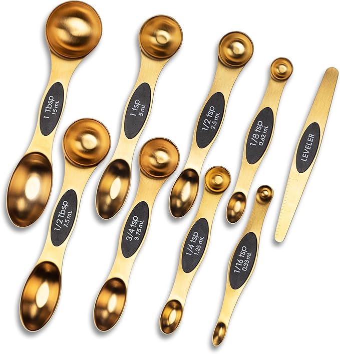 Gold Measuring Spoon Measuring Spoon Magnet Stainless Steel Colorful Double End Measuring Spoons Set of 9 Seasoning Spoon Baking Kitchen Tools